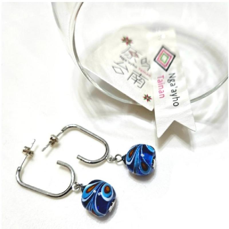 琉璃珠Glass Beads系列耳環- 孔雀之珠(寶藍色)商品圖