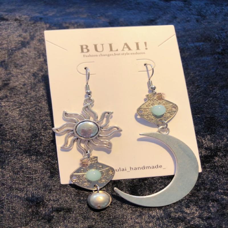 【BULAI！手作】太陽月亮耳環 青綠色款商品圖