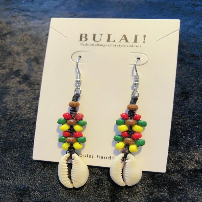 【BULAI！手作】編織貝殼耳環 三色款商品圖