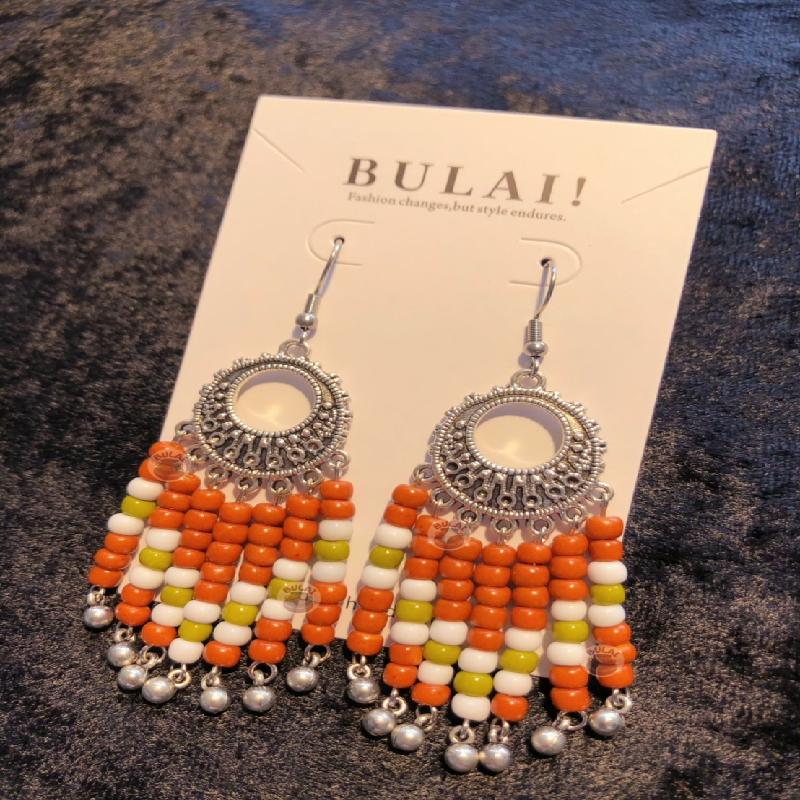 【BULAI！手作】串珠流蘇耳環 橘黃色款商品圖