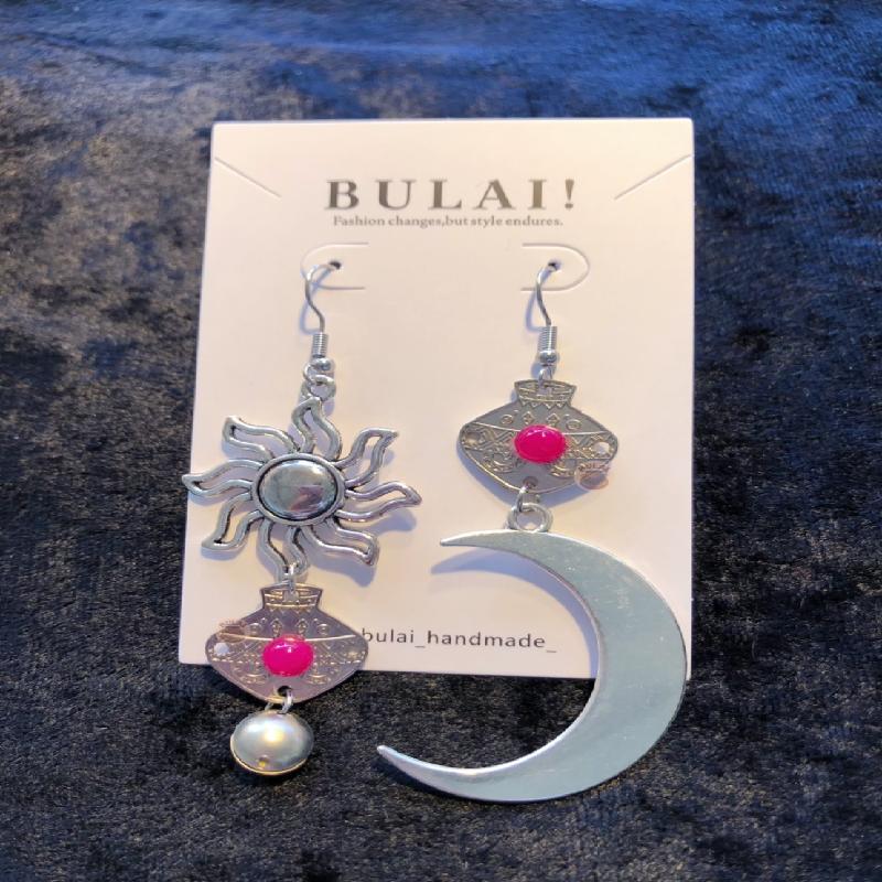 【BULAI！手作】太陽月亮耳環 玫紅色款商品圖