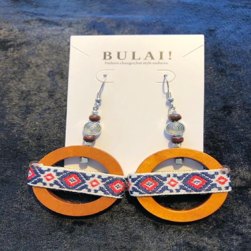 【BULAI！手作】木頭織帶耳環 D款商品圖