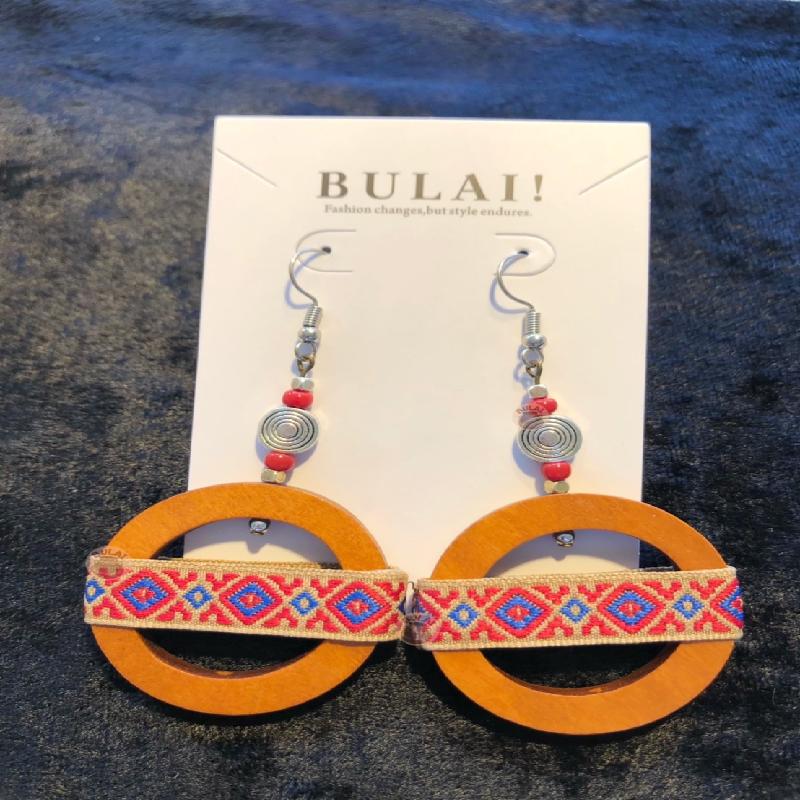 【BULAI！手作】木頭織帶耳環 C款商品圖