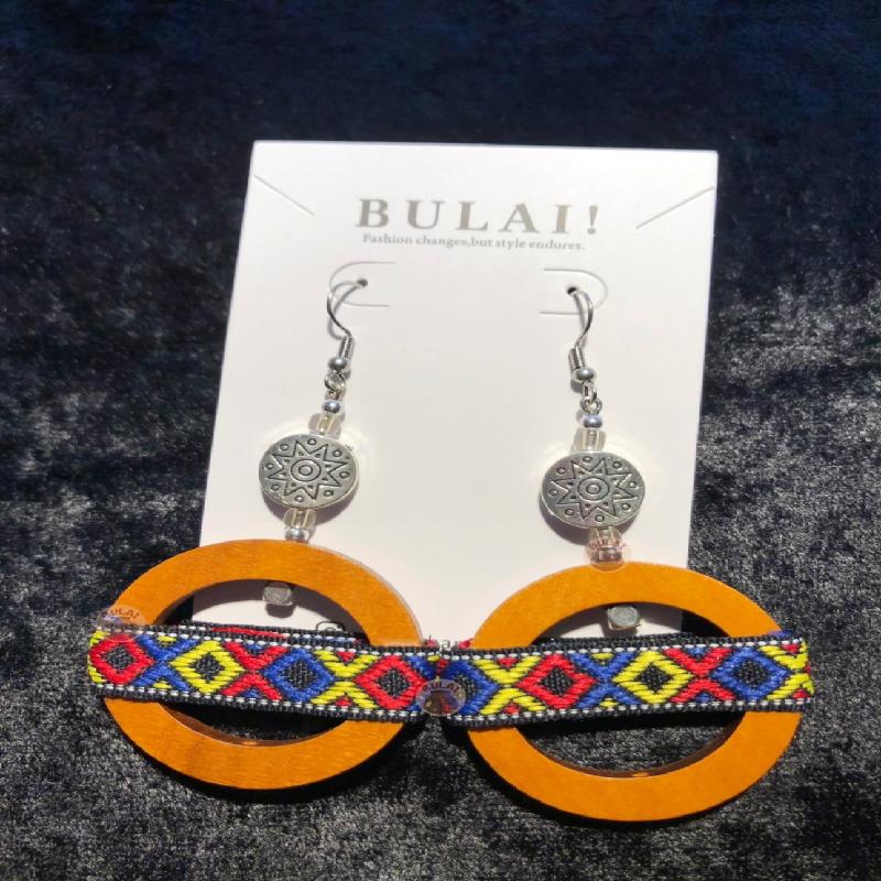 【BULAI！手作】木頭織帶耳環 B款商品圖