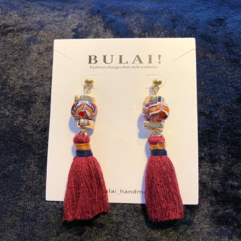 【BULAI！手作】橘紅琉璃珠流蘇耳環商品圖