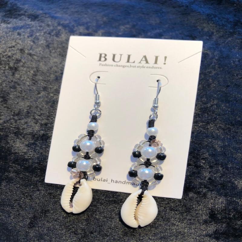 【BULAI！手作】編織貝殼耳環 白色款商品圖