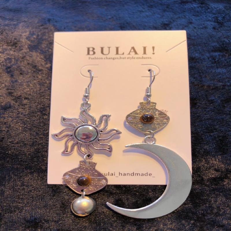 【BULAI！手作】太陽月亮耳環 咖色款商品圖