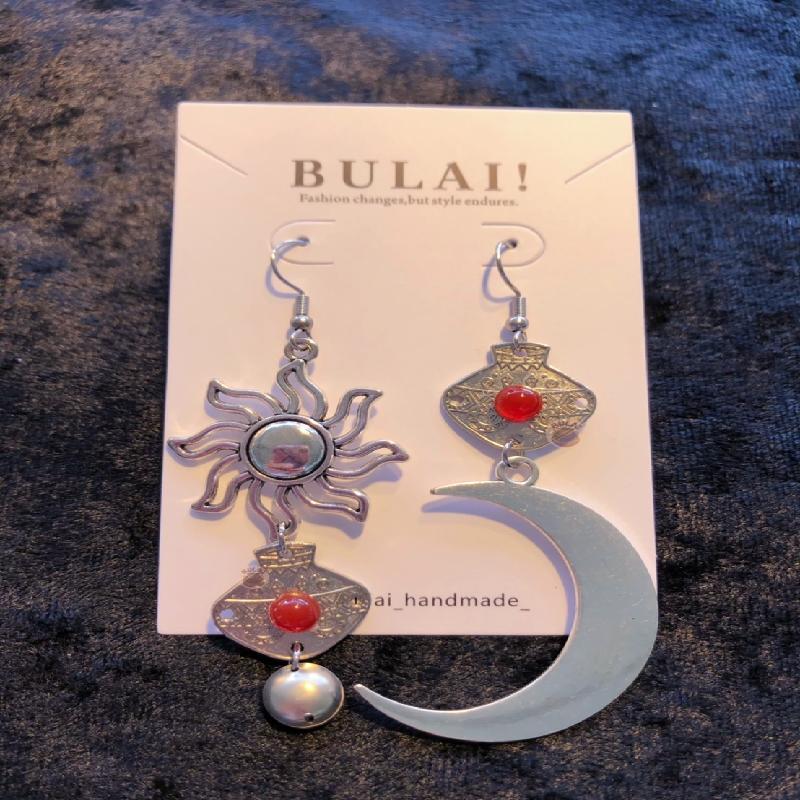 【BULAI！手作】太陽月亮耳環 紅色款商品圖