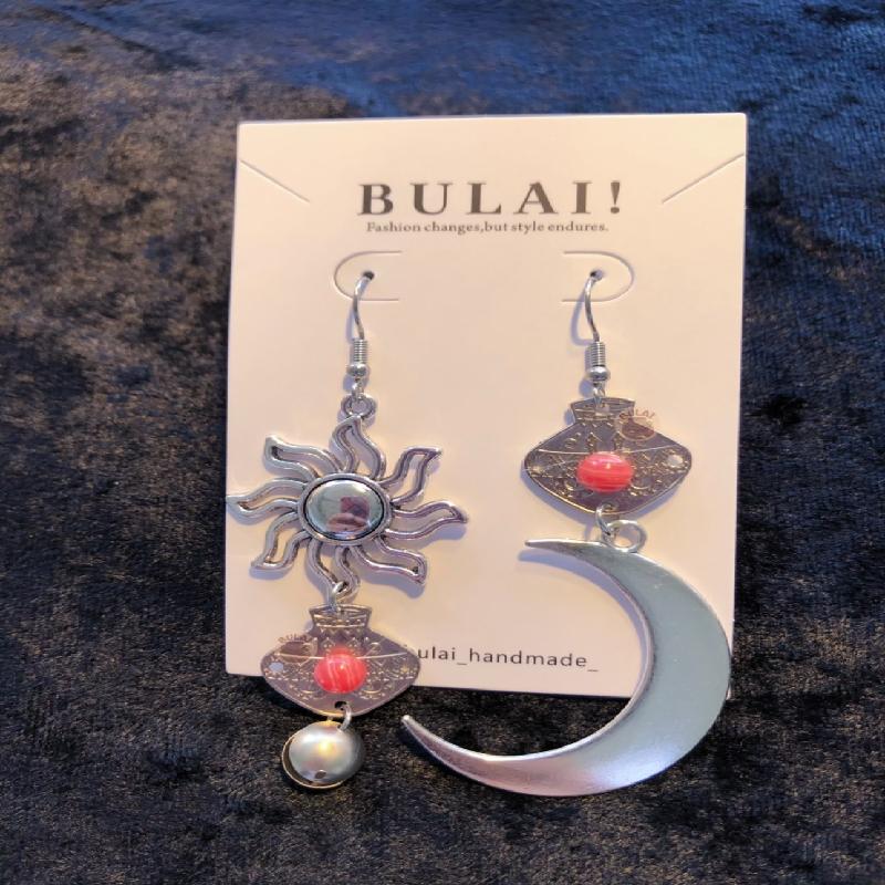 【BULAI！手作】太陽月亮耳環 粉紅色款商品圖