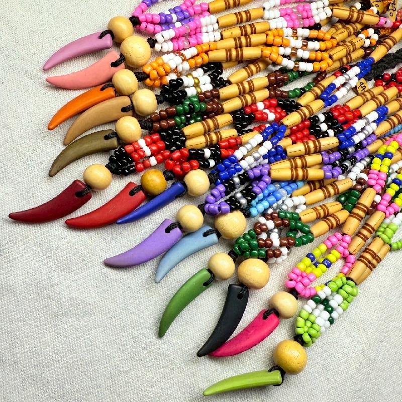 手作-仿牙串珠編織項鍊商品圖